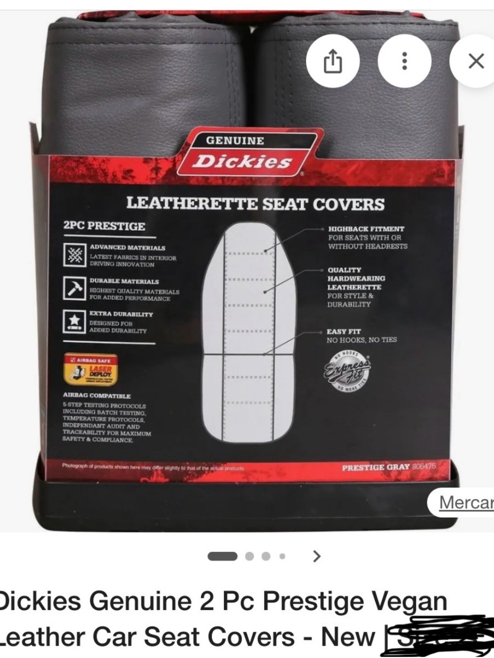Dickies Vegan Leather Seat Covers 2 qty. Gray for cars,crossovers,& suvs